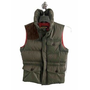 EUC RALPH LAUREN Rugby Rare Olive Green Suede preppy down Zip puffer vest XS